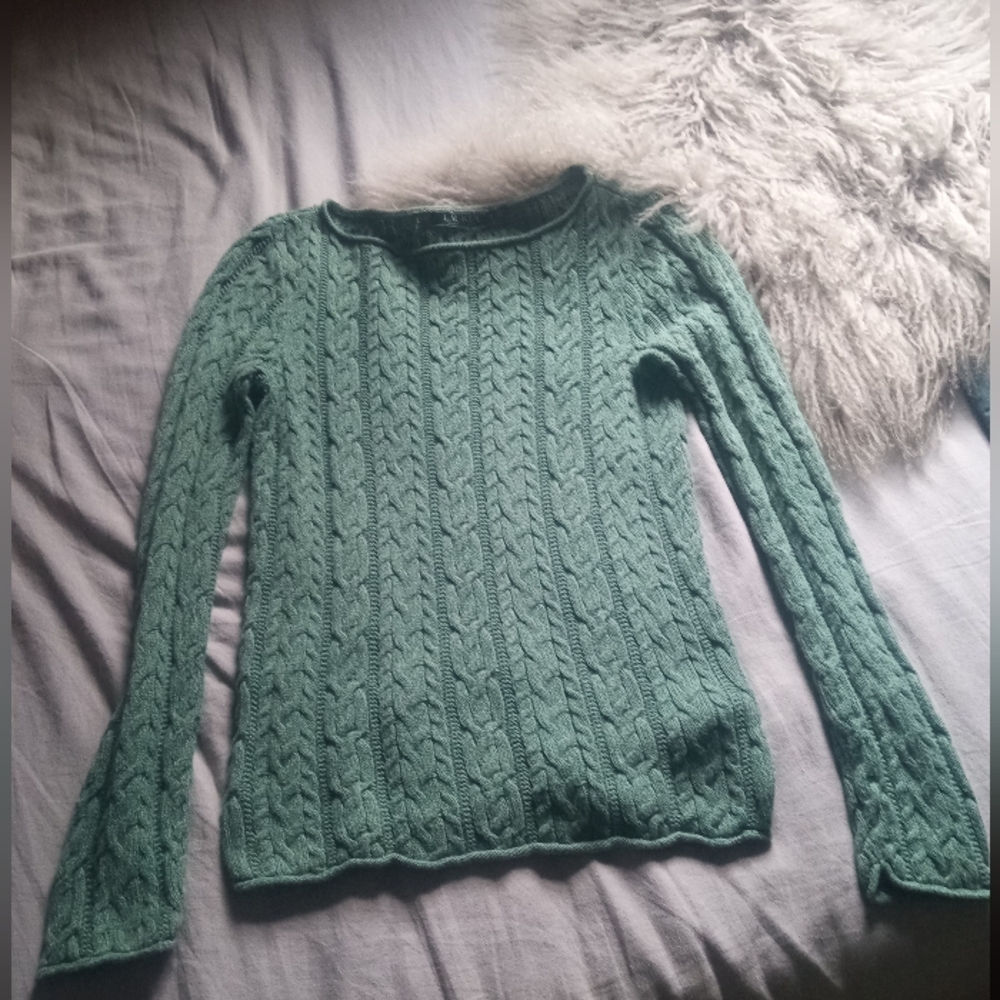 Lauren Ralph Lauren Fisherman 100% Cotton Marled Cable Knit Lightweight Sweater